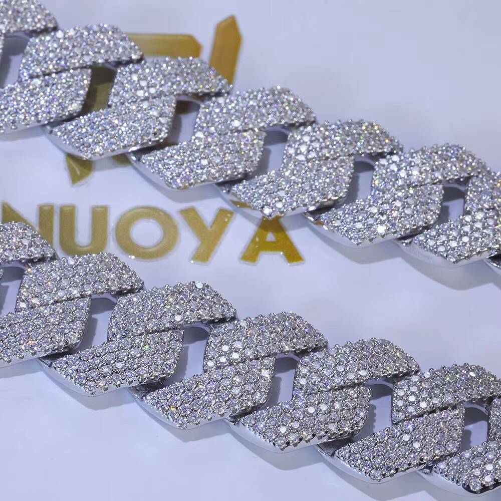 NUOYA Iced Out 15mm Cuban Link Bracelet Sier Hip Hop Jewelry Shiny VVS Moissanite Men's Chain