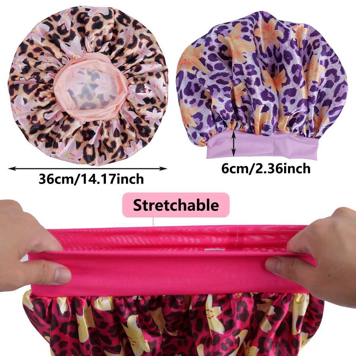 1pc Womens Satin Sleep Cap with Leopard Print and Lily Flowers Elastic Wide Brim Soft for Sleeping and Daily Use XJ250812