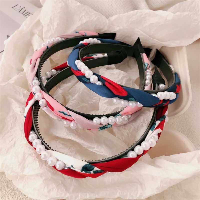 100% Pearl Face Washband Anti-Slip Woven Band High-End Feel Outing Hair Tie Pearl Hair Band Hair Accessories X250812