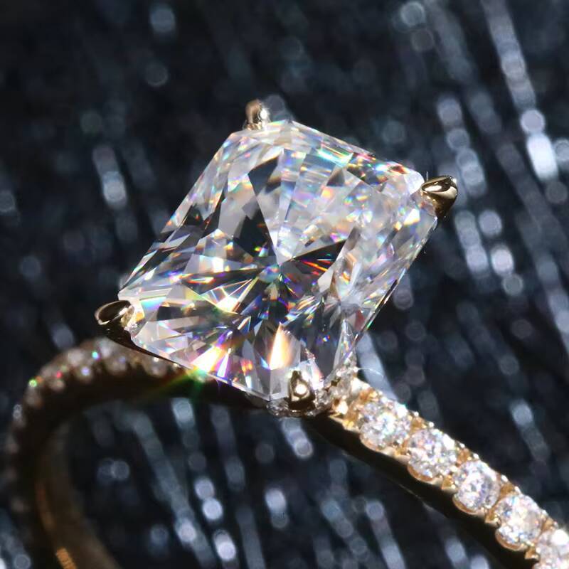 18K Gold Jewelry Engagement Rings 14K Solid Gold Ring 3 CTs Radiant Cut Moissanite Diamond Ring for Wedding