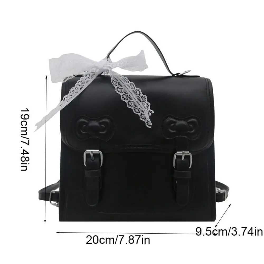 Cute Square Bow Backpack Small Pack Solid Color PU Backpack Korean Style Handbag Student School Bag Y250811