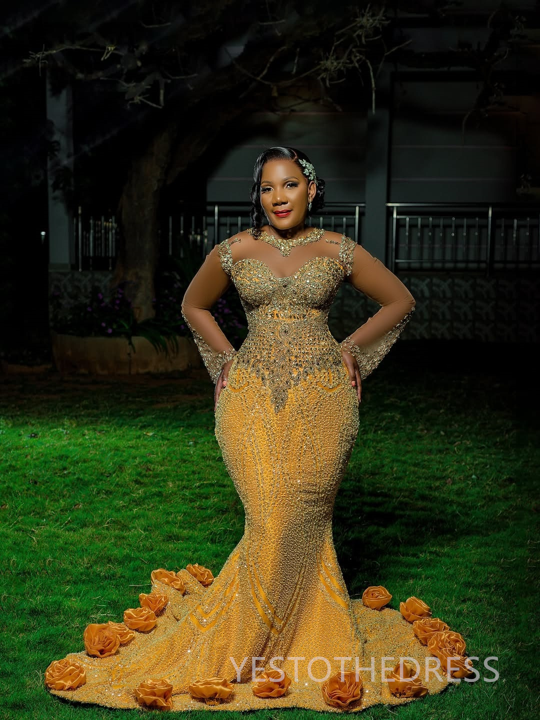 Plus Size Aso Ebi Prom Dress 2025 Evening Dresses For Special Occasions Sheer Neck Long Sleeves Beaded Lace Flora Birthday Dress Second Reception Gown