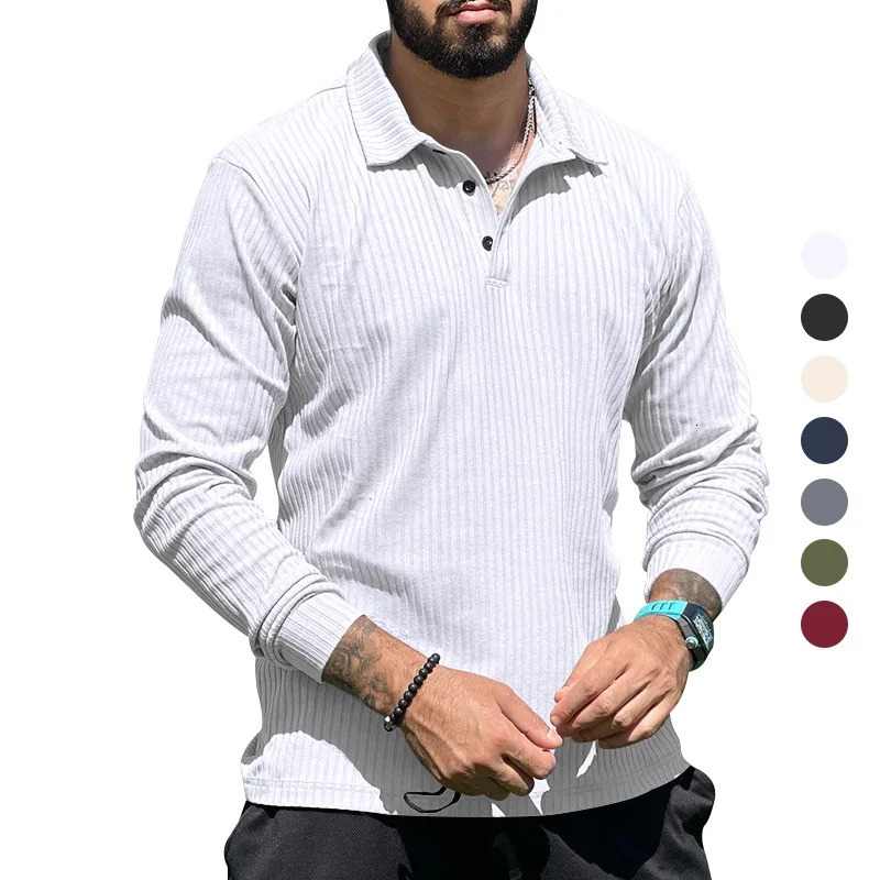 Mens Casual European and American Lapel Long Sleeve Mens T-shirt Lapel Polo Shirt 250811