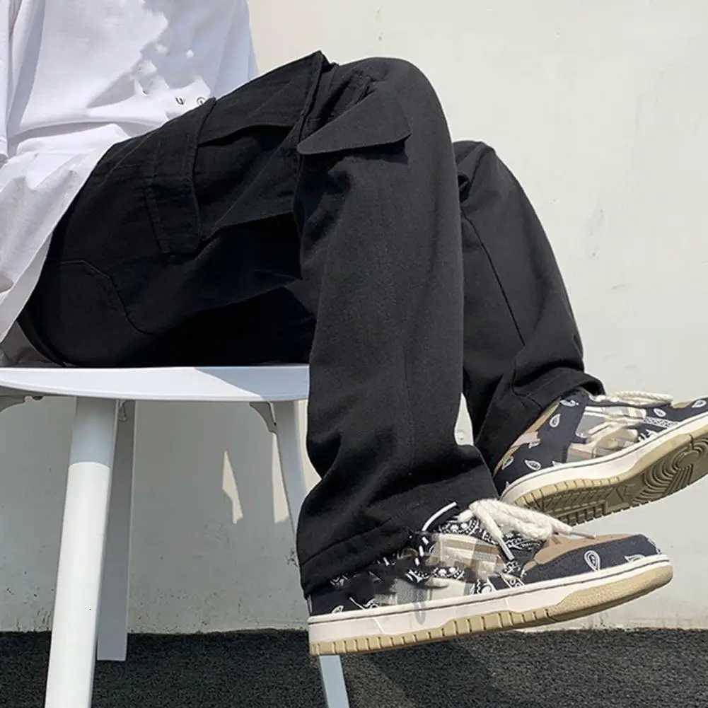 White Men Cargo Pants Hip Hop Wide Leg Sweatpants Mid Waist Loose Multi Pocket Straight Leg Cargo Pants Fashion Streetwear Pants X250812