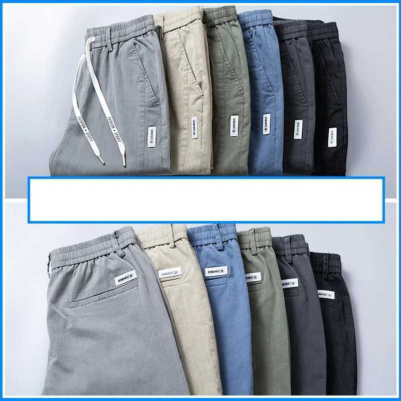 6 Color Summer Mens Classic Cotton Solid Color Fashion Business Casual Pants Elastic Waist Korean Fashion Men Clothing 28-38 W250812