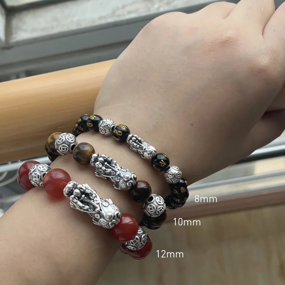 Feng Shui Natural Stones Wealth Bracelet Pixiu Single Circle Bracelet 999 Sterling Silver Handmade Beaded Bracelet 250807