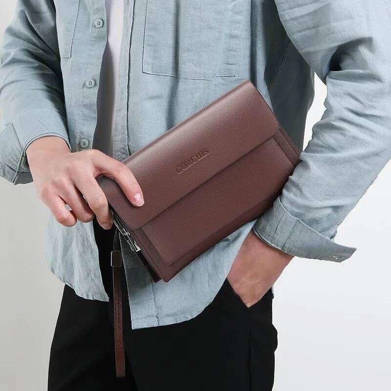 Solid color men's business handbag large capacity wallet card designer bag High quality clutch sacoches hommes