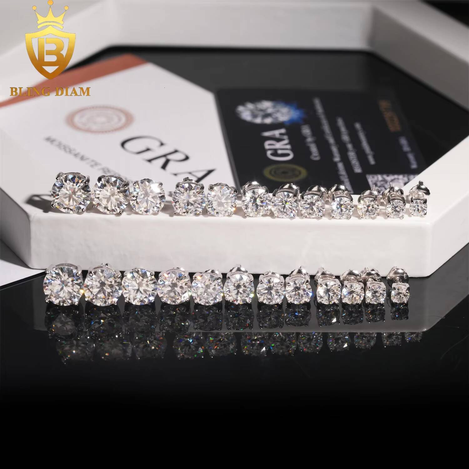 Gra Certificate Fine Jewelry 3mm-10mm Round Cut Vvs1 Moissanite 925 Sterling Silver 10k 14k Stud Earrings Sets for Men Women
