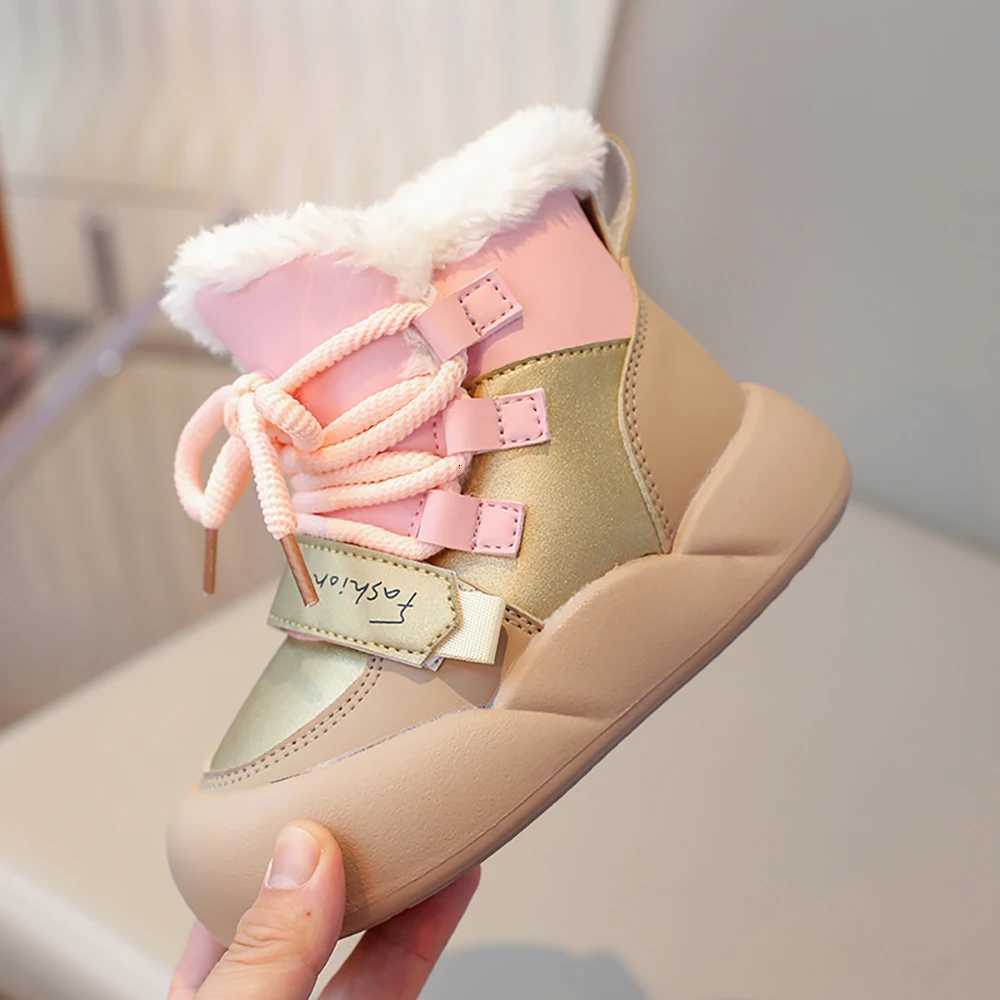 Winter Plush Snow Boots For Children PU Leather Waterproof Cotton Shoes Trend Fashion Teenager Kids Velvet Boots Winter Shoes XJ250812