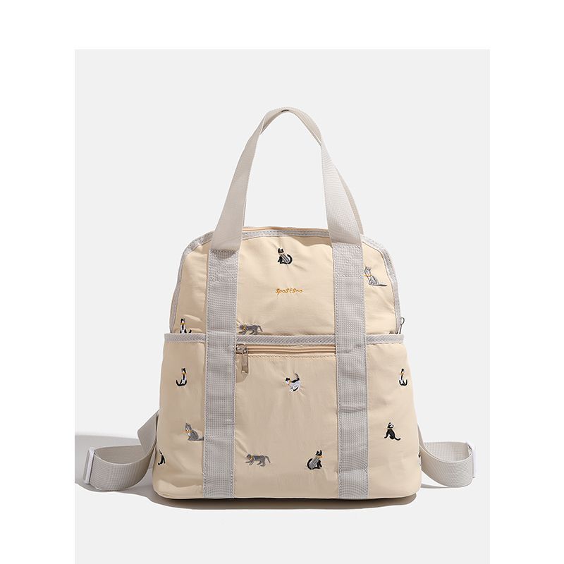 Large Capacity Lightweight Travel Commuter School Fashion Handheld Mother Baby Mommy Bag Cat Embroidery Backpack for Women