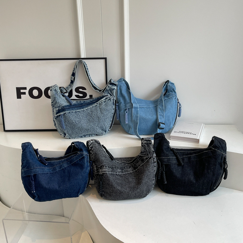 Denim New Fashion Versatile Single Shoulder Crossbody Commuter Large Capacity Dumpling Bag for Women
