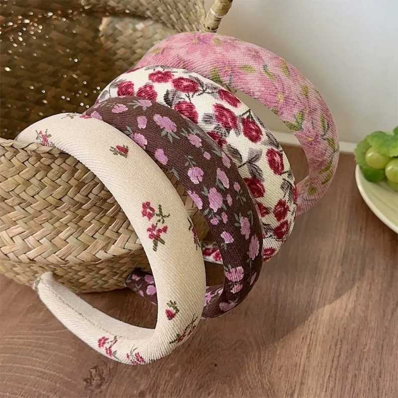 French Style Vintage Floral Twill Cotton High Skl Top Band Wide Edge Sponge Band Fem New Hair Hoop for Hair Washing X250812