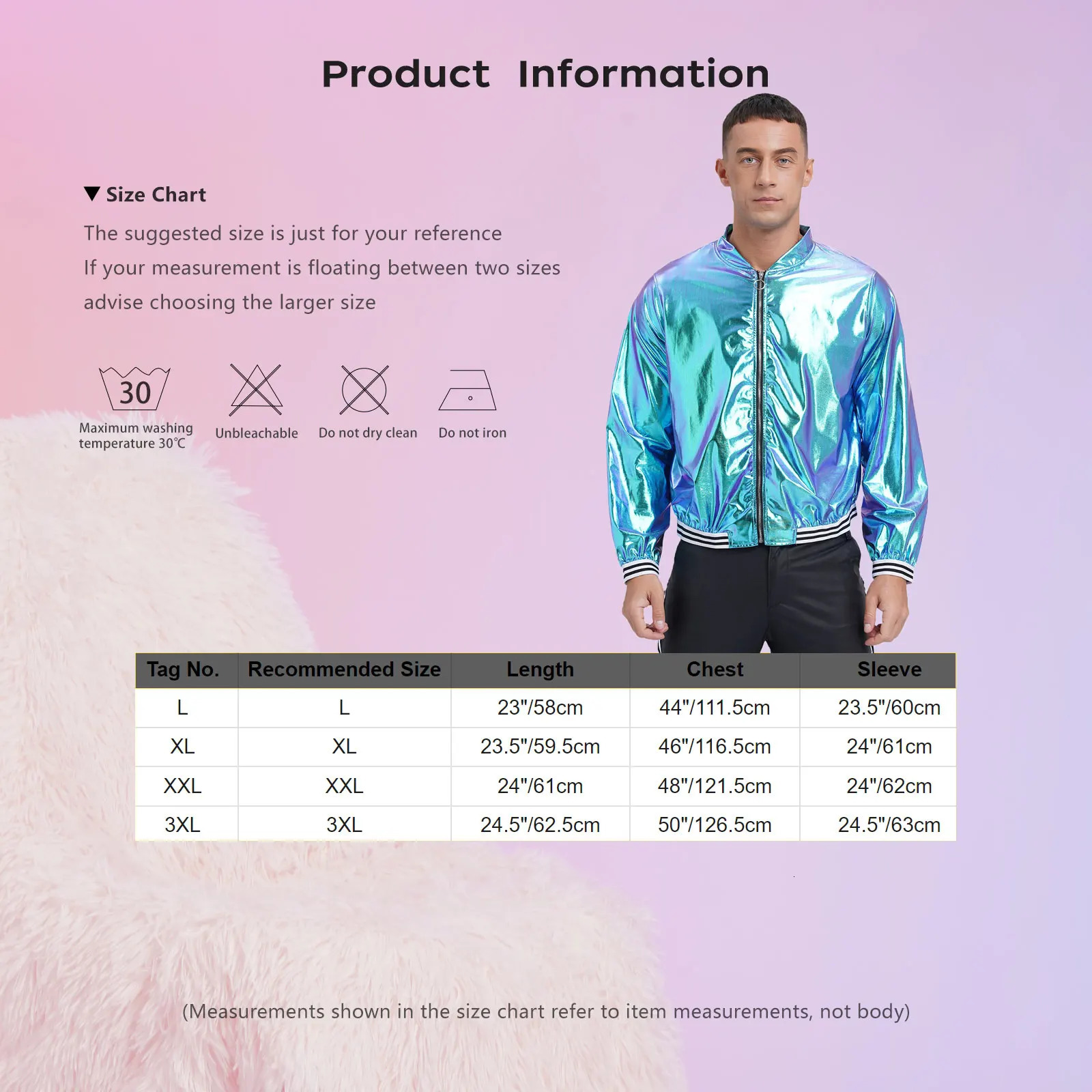 Mens Metallic Shiny Bomber Jacket Long Sleeve Zip Up Baseball Jackets Coat Rave Dance Party Festival Varsity Outerwear Clubwear 250811