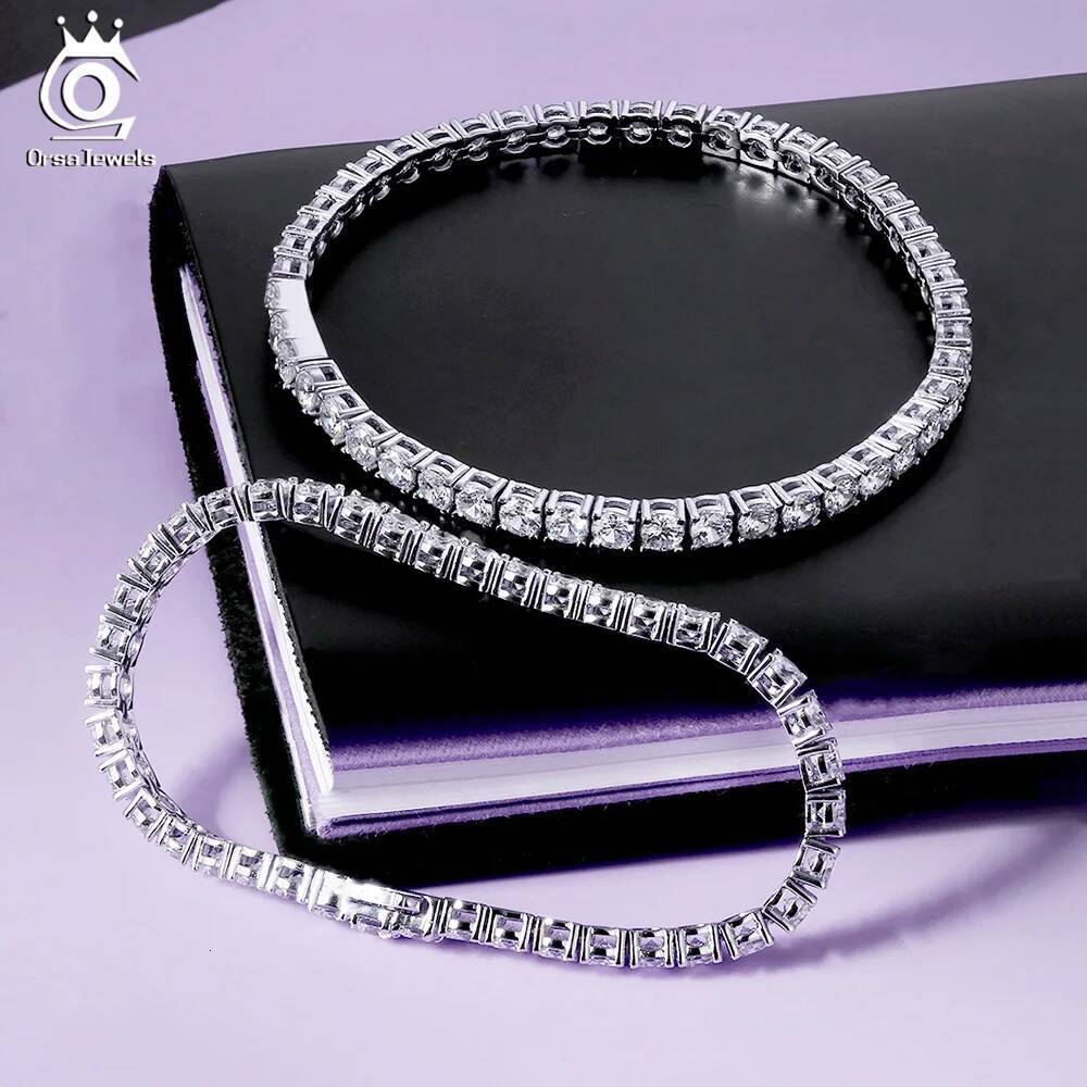 ORSA JEWELS Authentic Sterling Sier Tennis Bracelet Moulding Process Hanmade High-end Hand Chain for Man Woman SB128