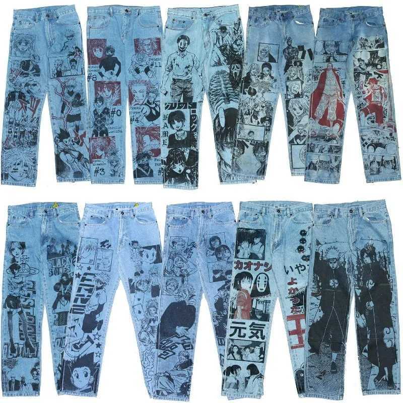 2K Anime Baggy Denim Trend Hand Drawn Printed Pattern New Men Women Pants Hip Hop Retro Harajuku Streetwear Unisex Casual Jeans X250812