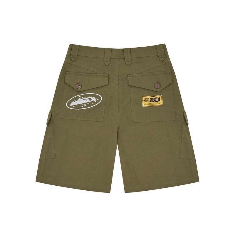 An Island Letter Embroidered Summer Unisex Loose Casual Multi-Pocket Cargo Shorts Trendy