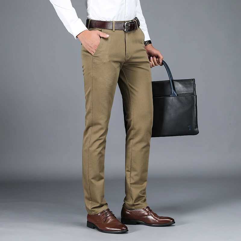 98% Cotton Mens Business Formal Office Trousers Classic Fashion Straight Stretch Casual Pants Solid Color Male W250812