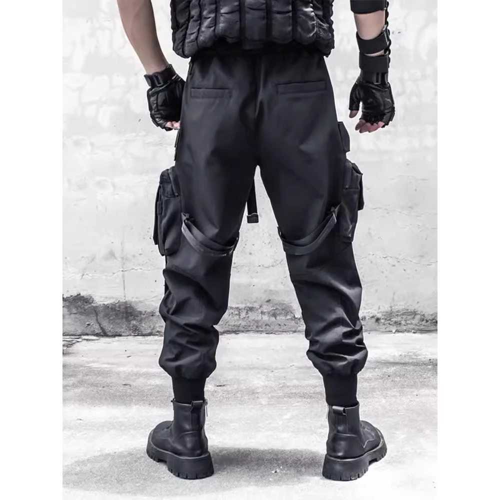 2024 Tactical Cargo Pants Men Fashion Multi Pocket Functional Trousers Elastic Waist Hip Hop Streetwear Pants Black X250812