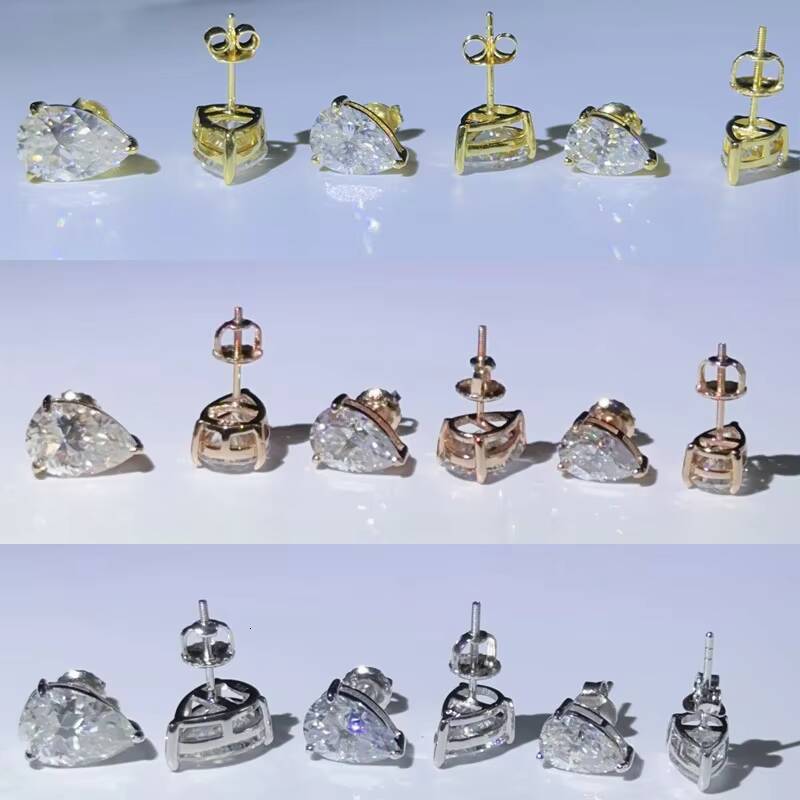 Classic Women Earrings Pear Cut Silver Gold Rose Gold Ice Out 925 Sterling Silver D VVS Moissanite Earrings Ready to Ship