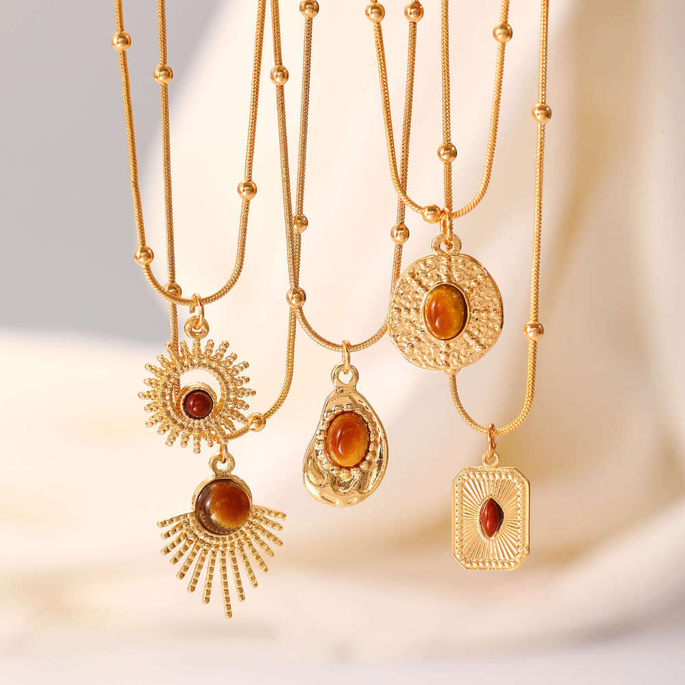 Milad Tiger Eye Stone Necklace for Women, Autumn and Winter Niche Light High-end Sweater Accessory, Brown Collarbone Chain