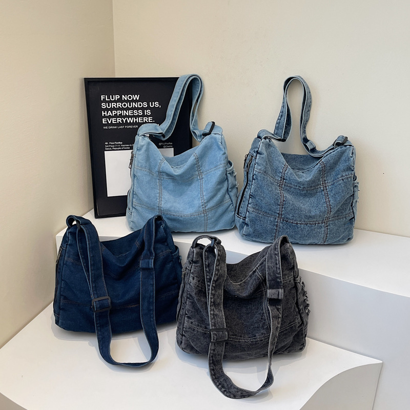 Denim New Fashion Versatile Casual Single Shoulder Crossbody Lightweight Large Capacity Tote Bag