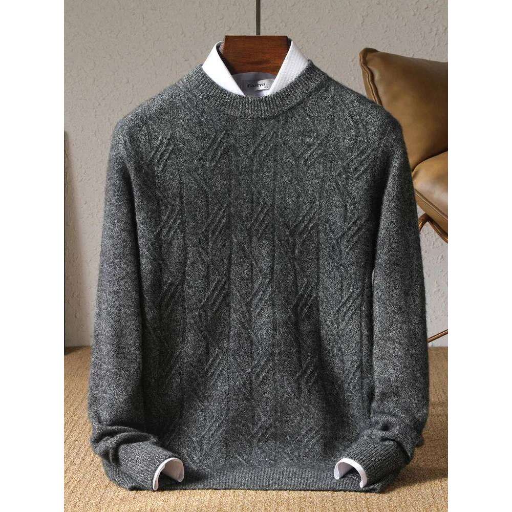 Men's O-Collar Cashmere Sweater Winter Jacquard Knit Pullover Business Casual Thicken Tops Middle-Aged Loose Large Size Jacket 250812