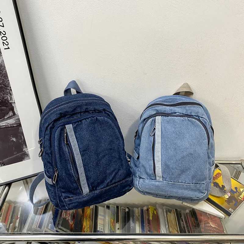 2024 New Backpack Washed Denim Korean Style Casual Shoulder Bag Simple Travel Large Capacity Men and Women Backpack Y250811