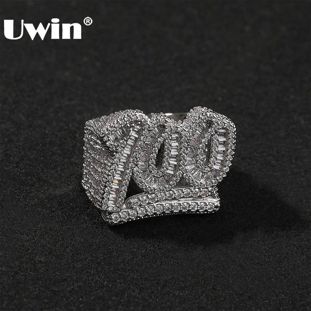 UWIN Iced 100 Rings for Men Iced Baguettecz Prong Setting Cubic Zirconia Rings Fashion Jewelry for Rappers 250812