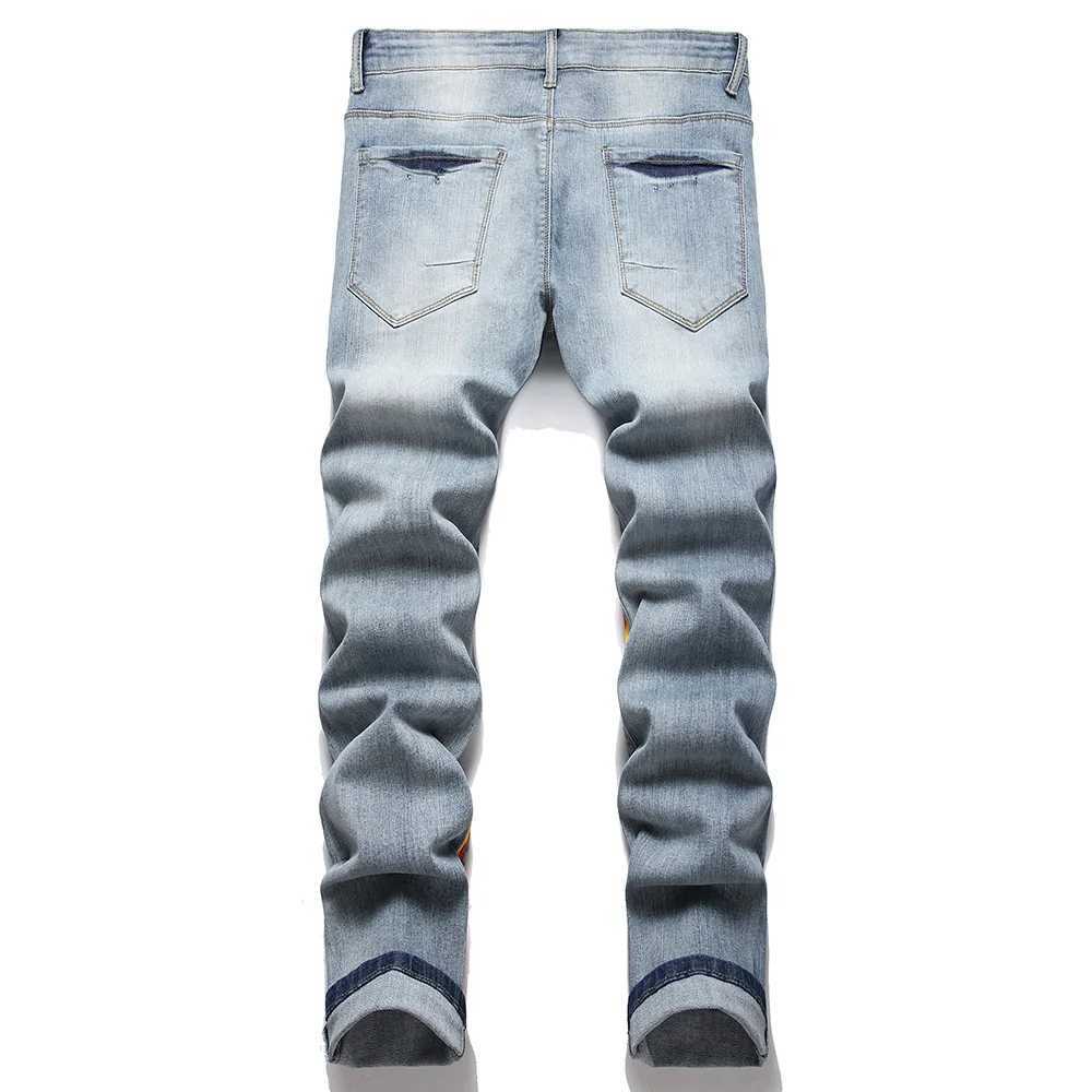 Men Skull Devil Flame Print Jeans Punk Graffiti Painted Stretch Denim Pants with Holes Ripped Distressed Slim Straight Trousers X250812