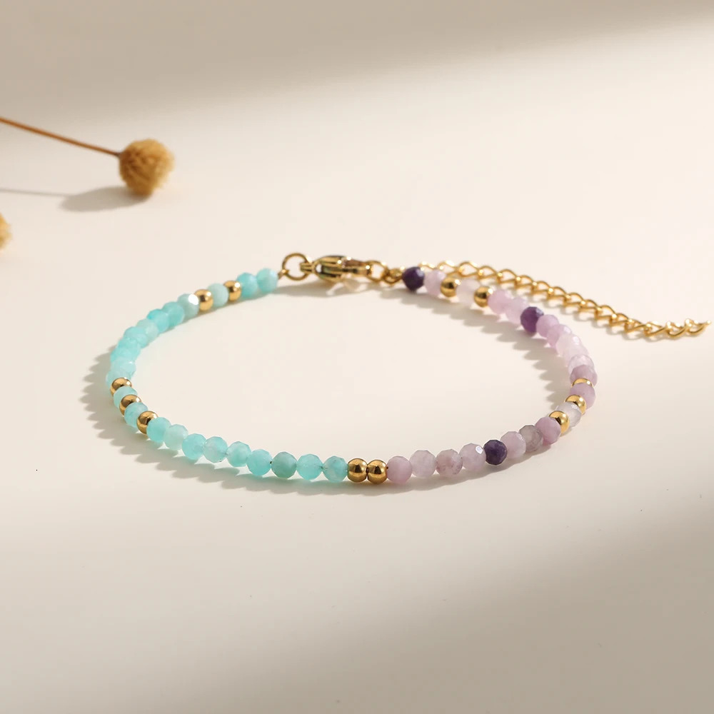 Two-color Nature Stone Beaded Bracelet Fashion Gold Color Faceted Spacer Jewelry For Women With Staniless Steel Clasp Party Gift 250807