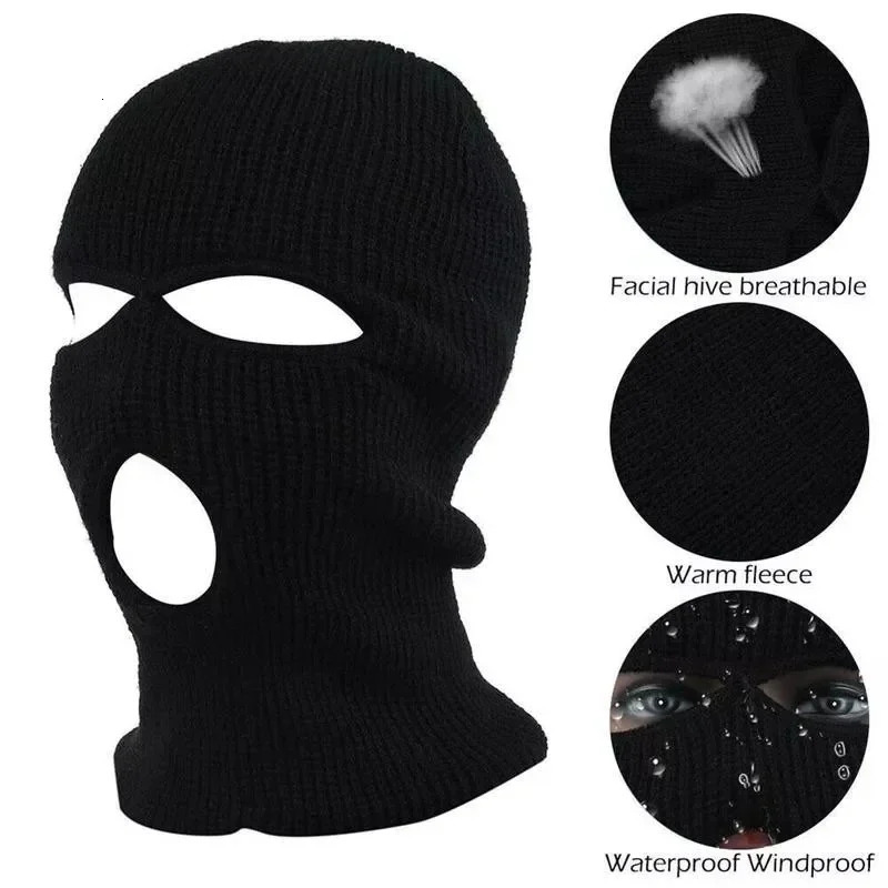 Motorcycle Windproof Full Face Knit Hats Custom SkiMask Men Warm Wool Balaclava embroidery Winter hats Knitted 3 Holes Ski Mask 250808