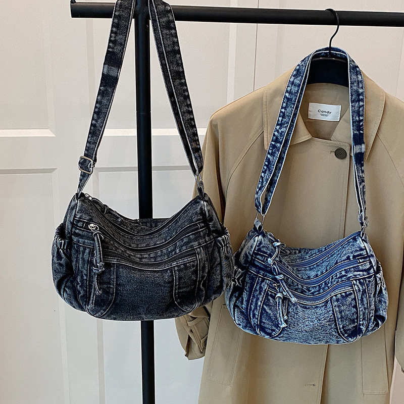 New Lazy Style Washed Denim Single Shoulder Crossbody Bag, Casual Versatile Women's Bag