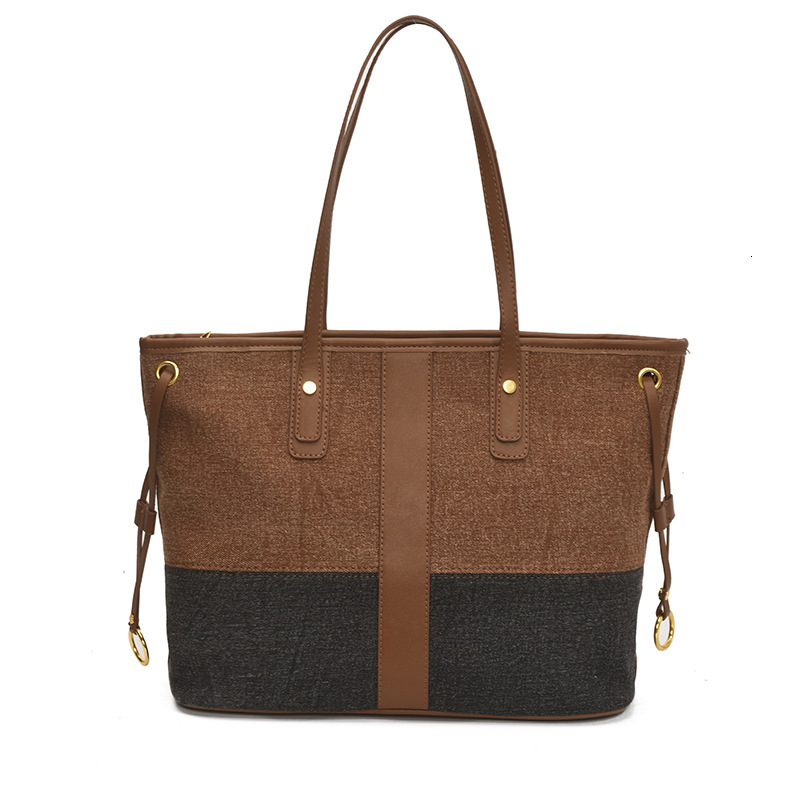 Denim for Women New Fashion Versatile Patchwork Color Block Single Shoulder Crossbody Large Capacity Tote Bag