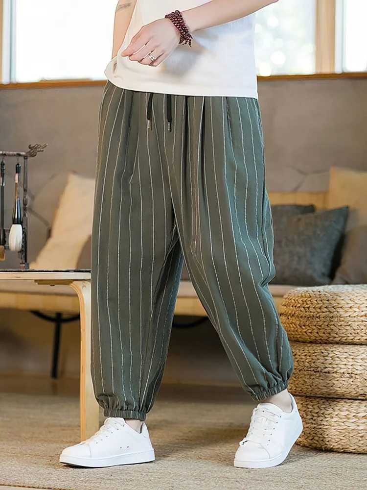 Summer Stripe Casual Jogger Pants Men Ice Silk Baggy Trousers Male Walking Wide Leg Loose Sweatpants Streetwear W250812