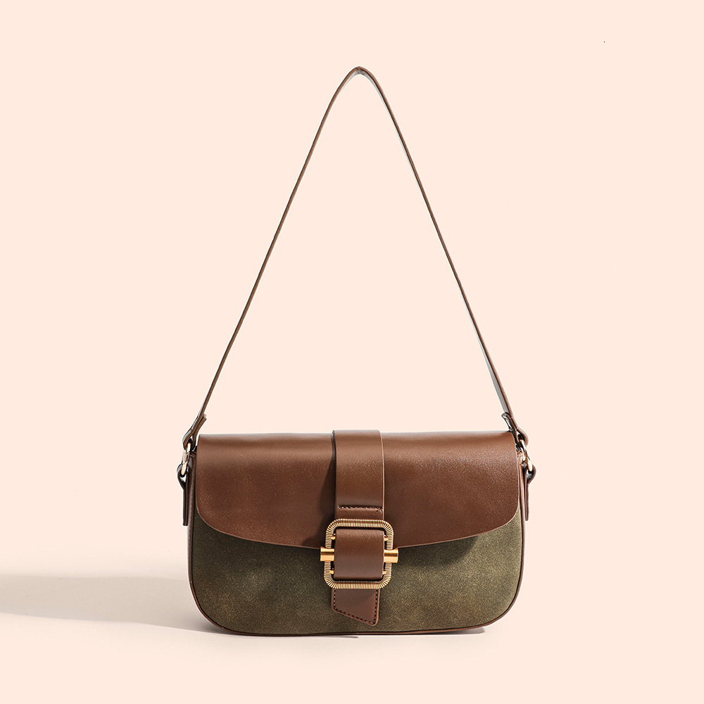 New Women's Winter Shoulder Design Color-Block Saddle Matte Patchwork Underarm Bag