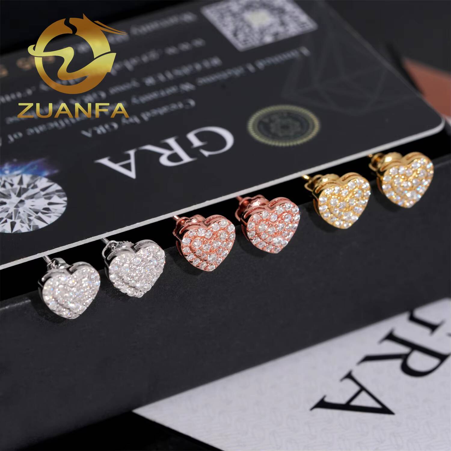 Ready to Ship Hearth Shape Moissanite Stud Earrings 925 Silver Hip Hop Earrings Iced Out Pass Diamond Test