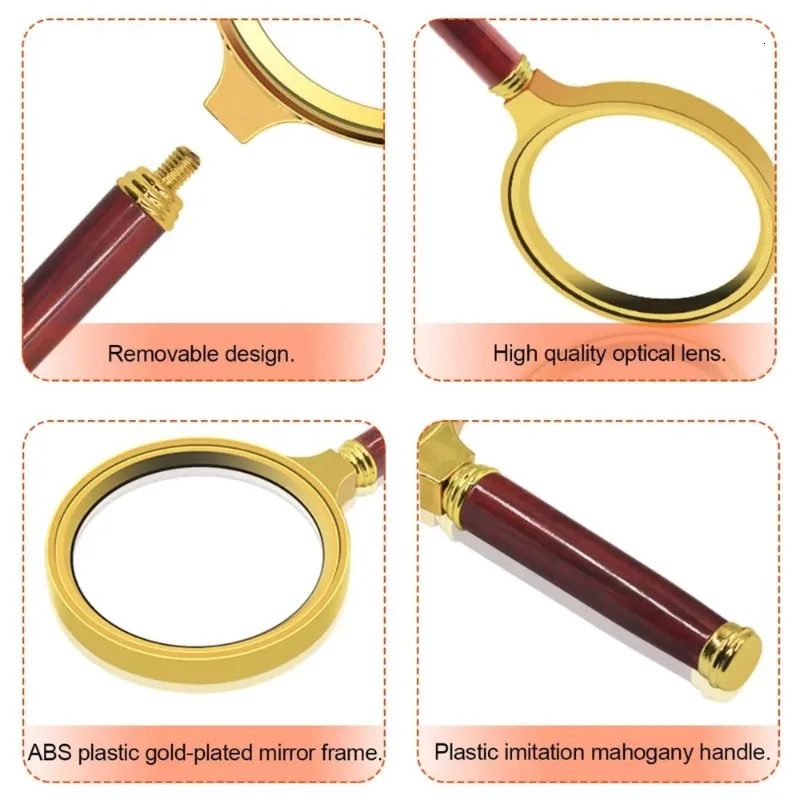 ZEXEF 10X Handheld Magnifier with Wooden Handle 6070mm Magnifying Glass for Home Learning Reading and Fault Finding 250804