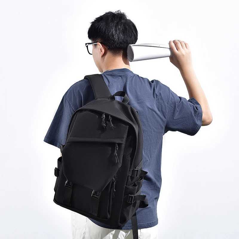 15 Inch Polyester Waterproof Solid Color Simple Mens Backpack Fashion Couple Student Computer Backpack W250812