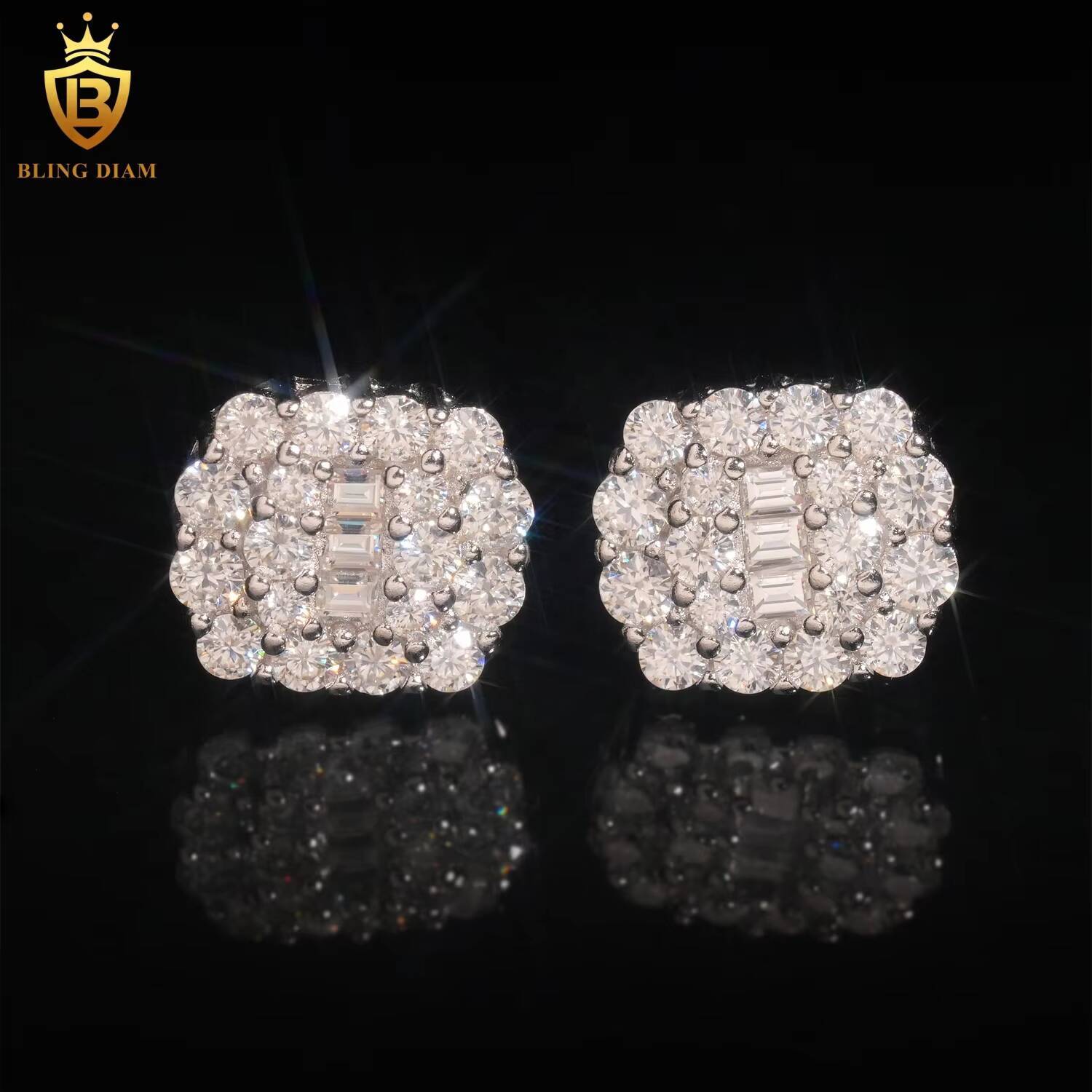 Factory Price Hip Hop 925 Sterling Silver VVS Moissanite Fashion Diamond Stud Earrings