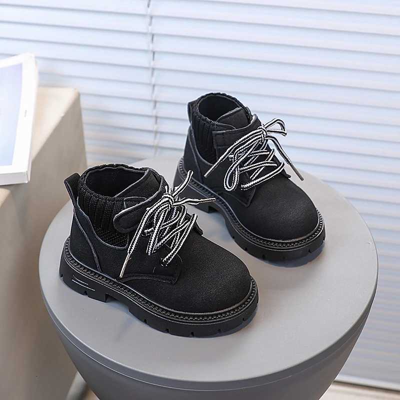 Autumn Children Boots Toddler Chunky Handsome Solid Color Kids Short Boot Mid-calf Round Toe Hook-loop Boys Girls Booties Size 21-30 XJ250812