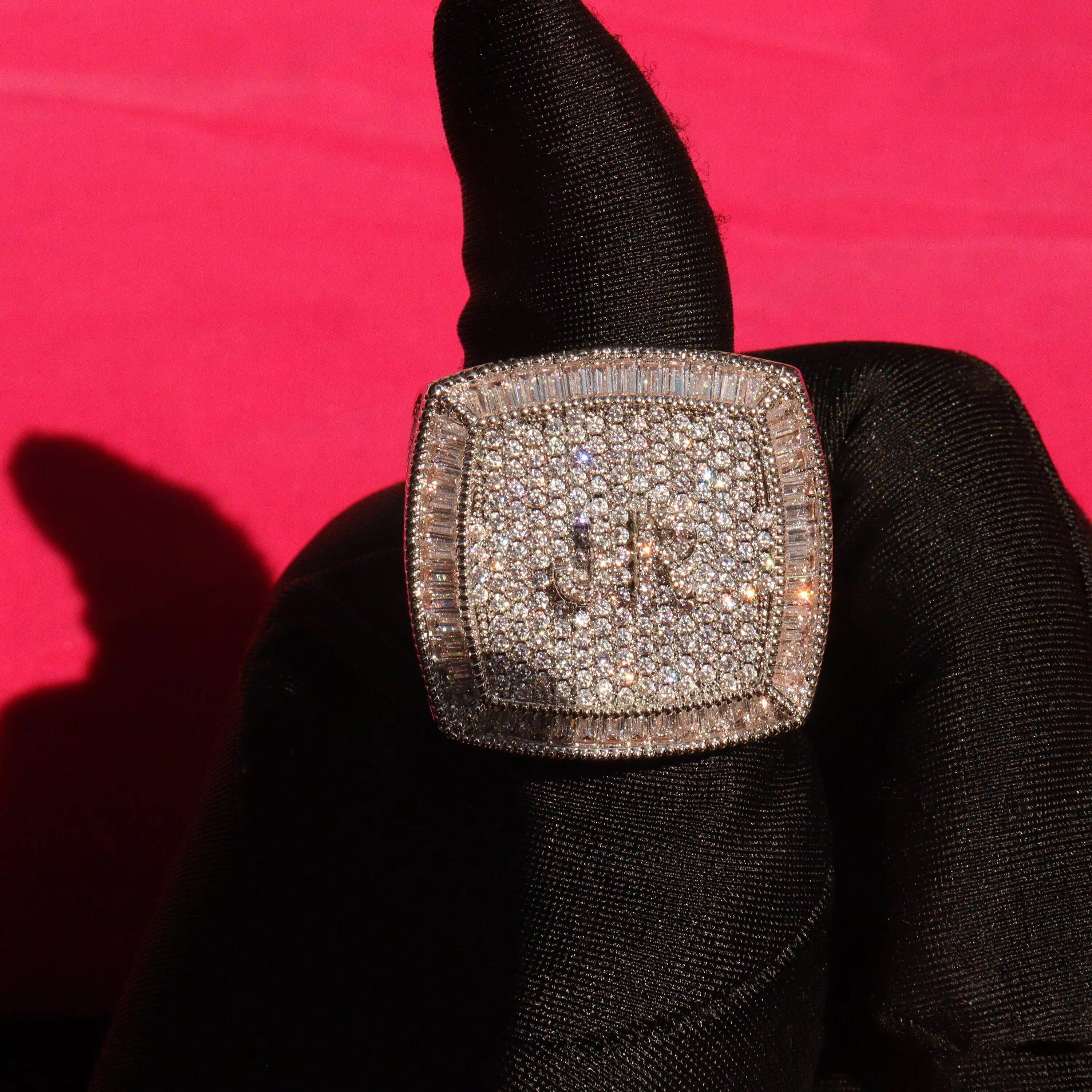 Customized Mens 925 Sterling Silver Hip Hop Ring Fully Iced Out Featuring VVS Clarity Moissanite Diamond for Weddings