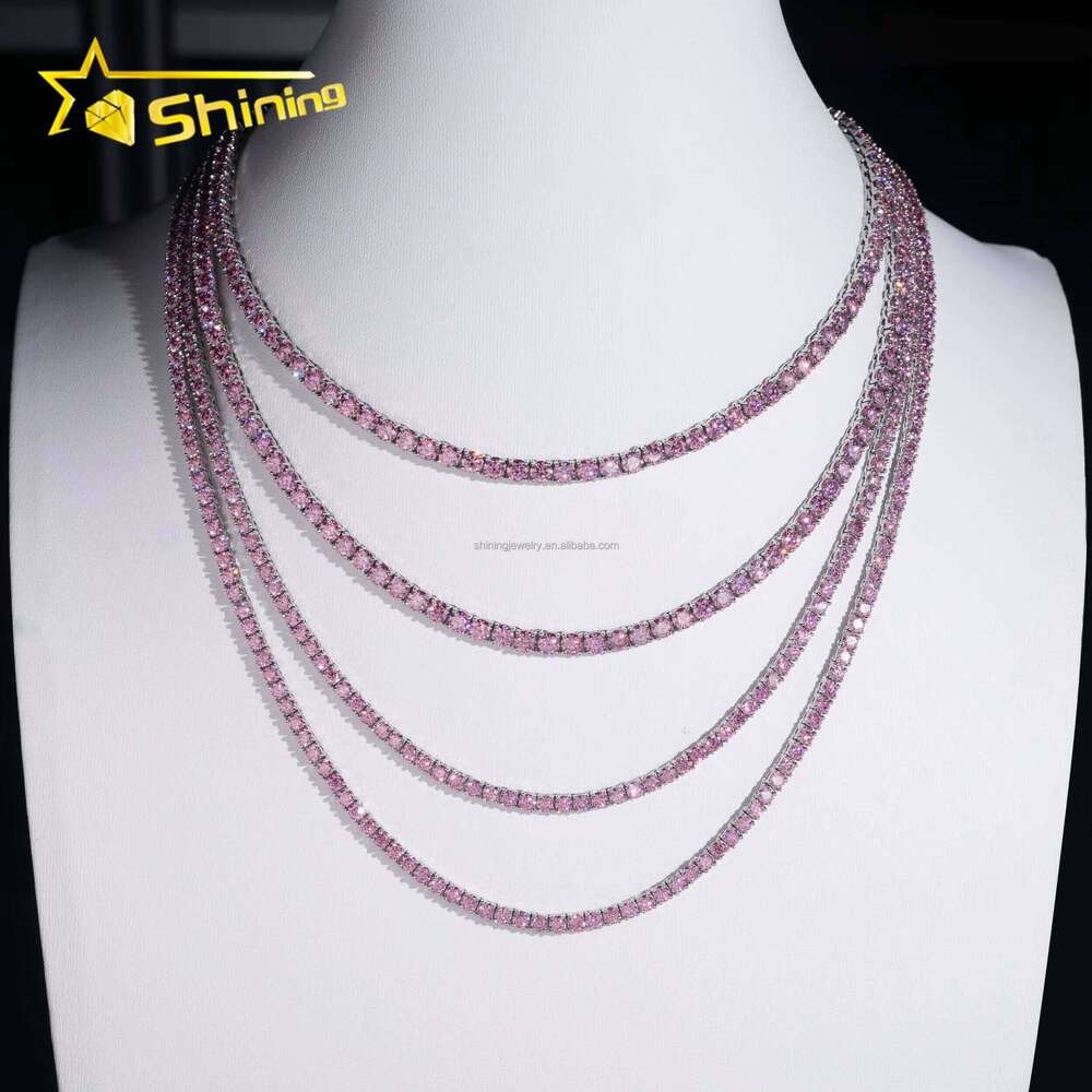 New Hip-Hop Fashion Jewelry Pink Moissanite Sterling Sier Iced Tennis Chain Bracelet