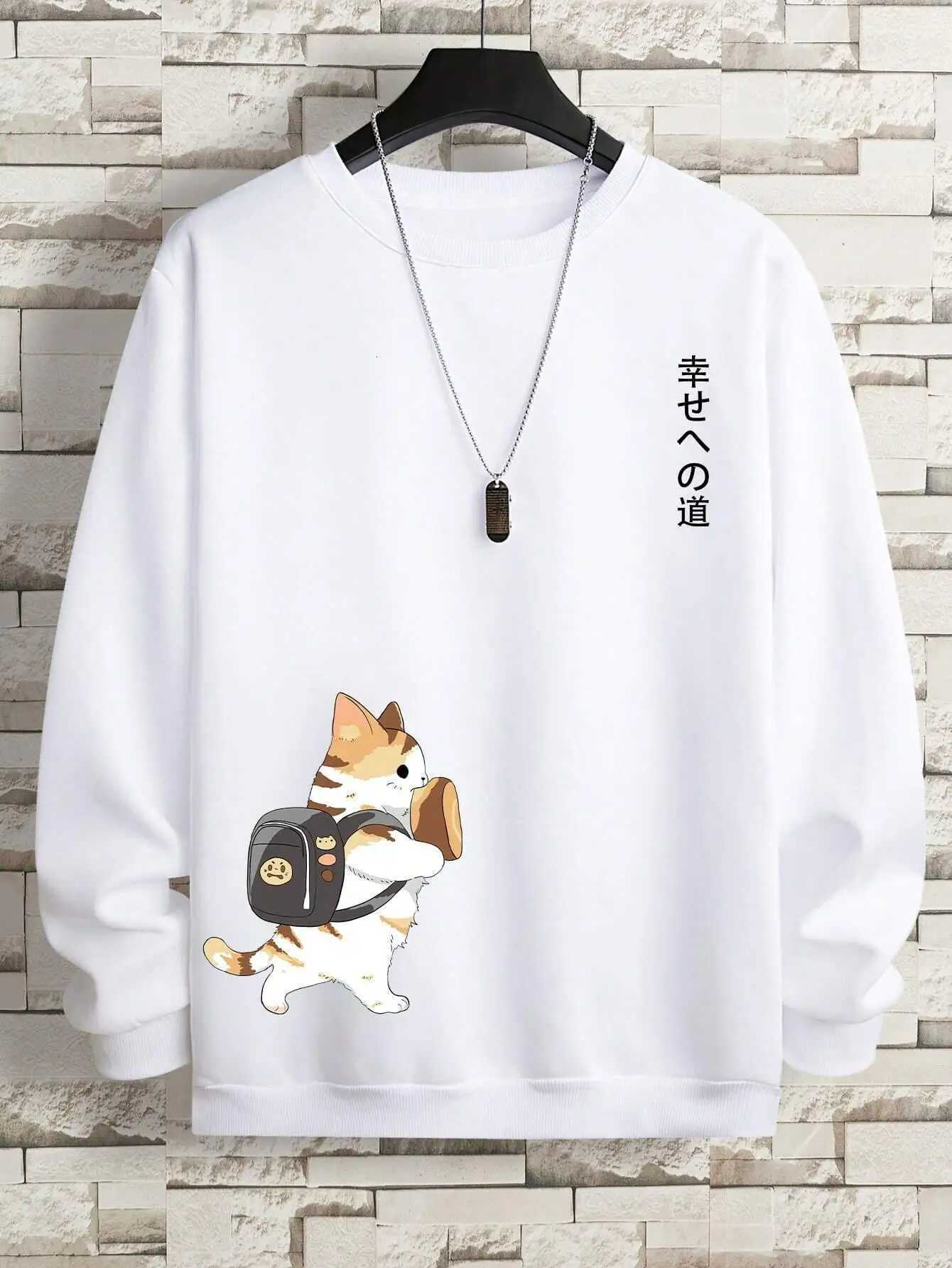 Street Casual Women/Men Pullover Kawaii Cartoons Cat Sweatshirt Warm Soft Hoodies Loose CrewneCK Fleece Female CloTHing Y250811