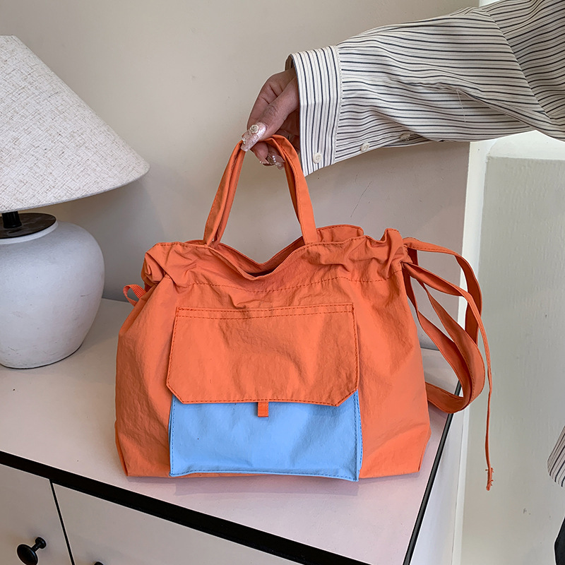 New Korean Artistic Simple Nylon Drawstring Closure Handheld Underarm Single Shoulder Crossbody Canvas Bag