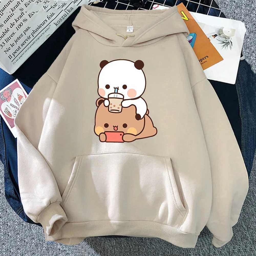 Bubu And Dudu Drink Bubble Tea Print Women Hoodie Kawaii Female Sweatshirt Harajuku Loose Long Sleeve Plus Size Clothes Tops Y250811