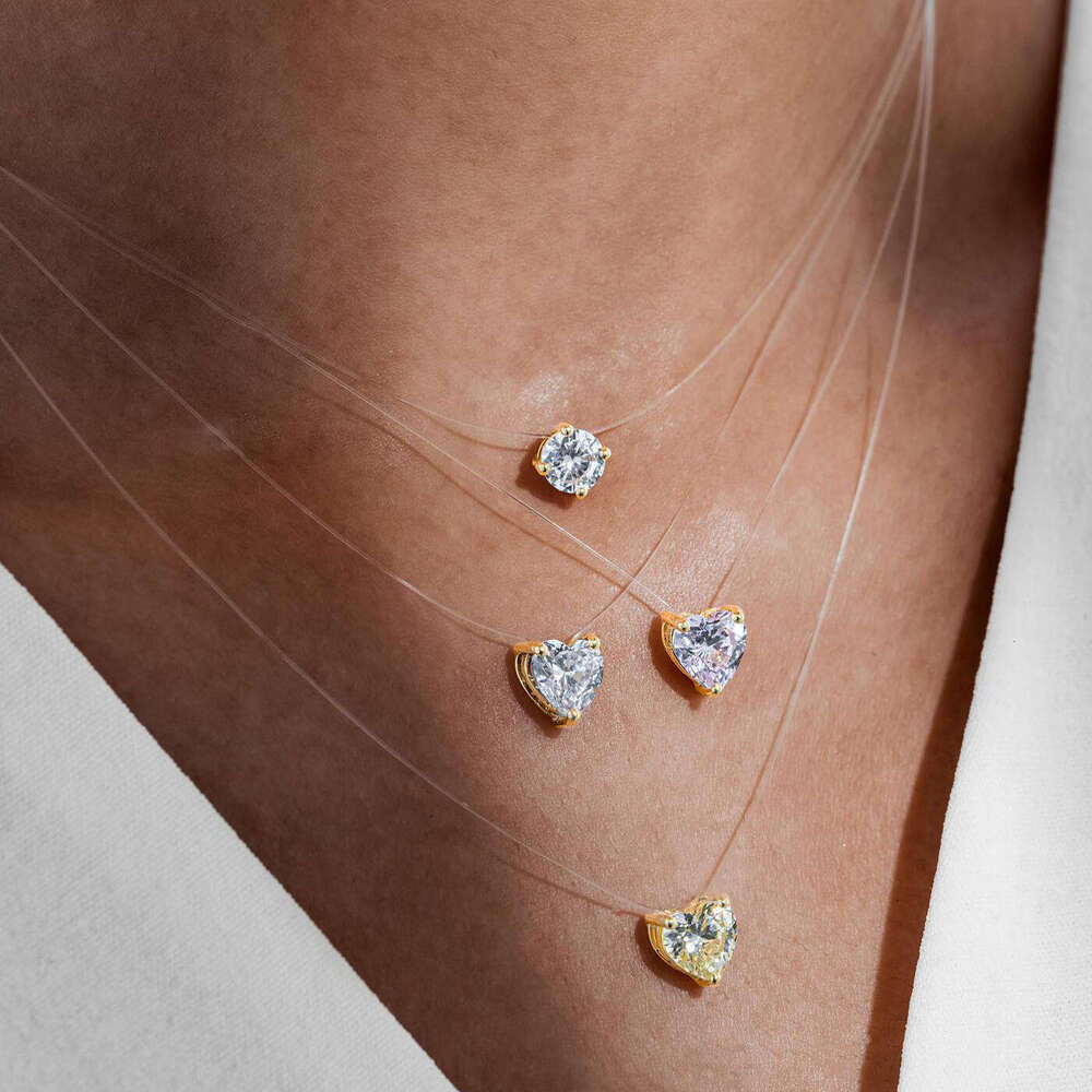 New Transparent Invisible Fishing Line Personality Temperament Zircon Heart Collarbone Chain Mermaid Tears Necklace for Women