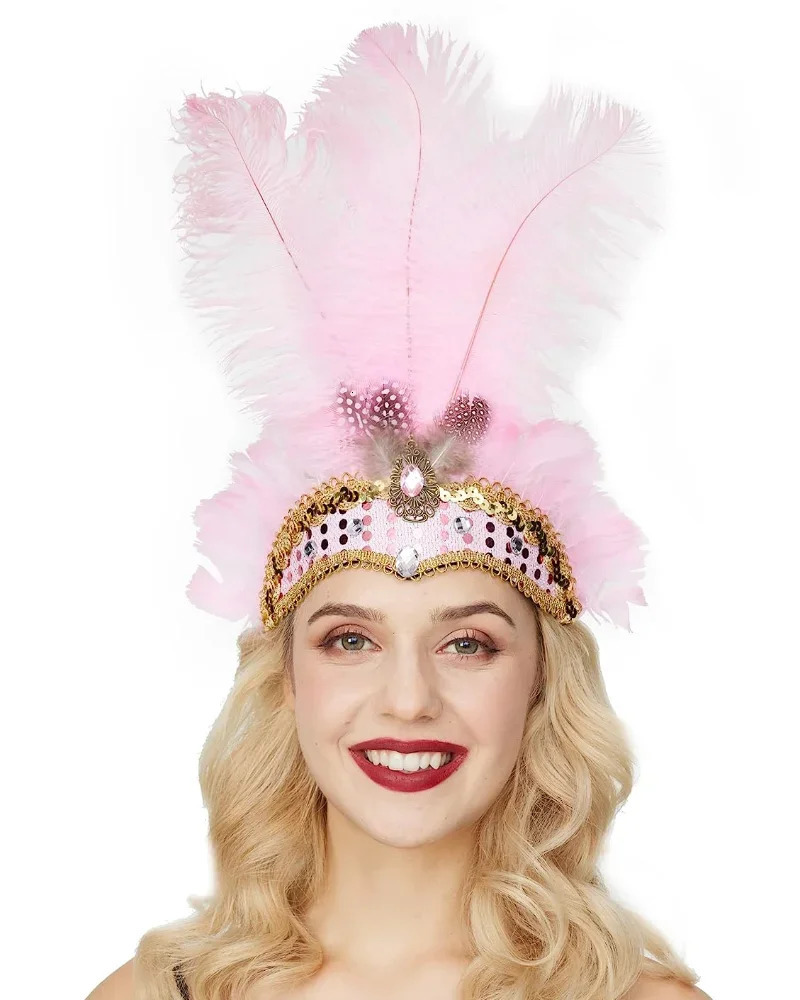 Carnival Crystal Crown Feather Headpieces Feather Headdress Mardi Gras Accessories 1920s Flapper Halloween Headband for Women 250805