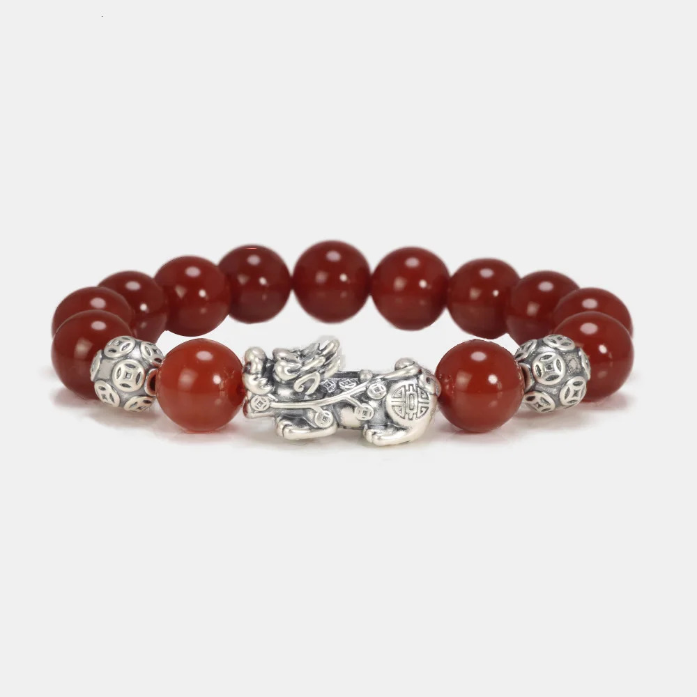 Feng Shui Natural Stones Wealth Bracelet Pixiu Single Circle Bracelet 999 Sterling Silver Handmade Beaded Bracelet 250807