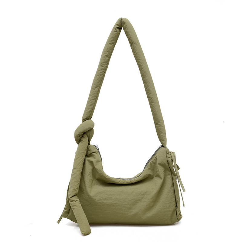 Outdoor Sports Style Large Capacity Canvas Shoulder Crossbody Tie Knot Handbag Women's Casual Solid Color Underarm Bag