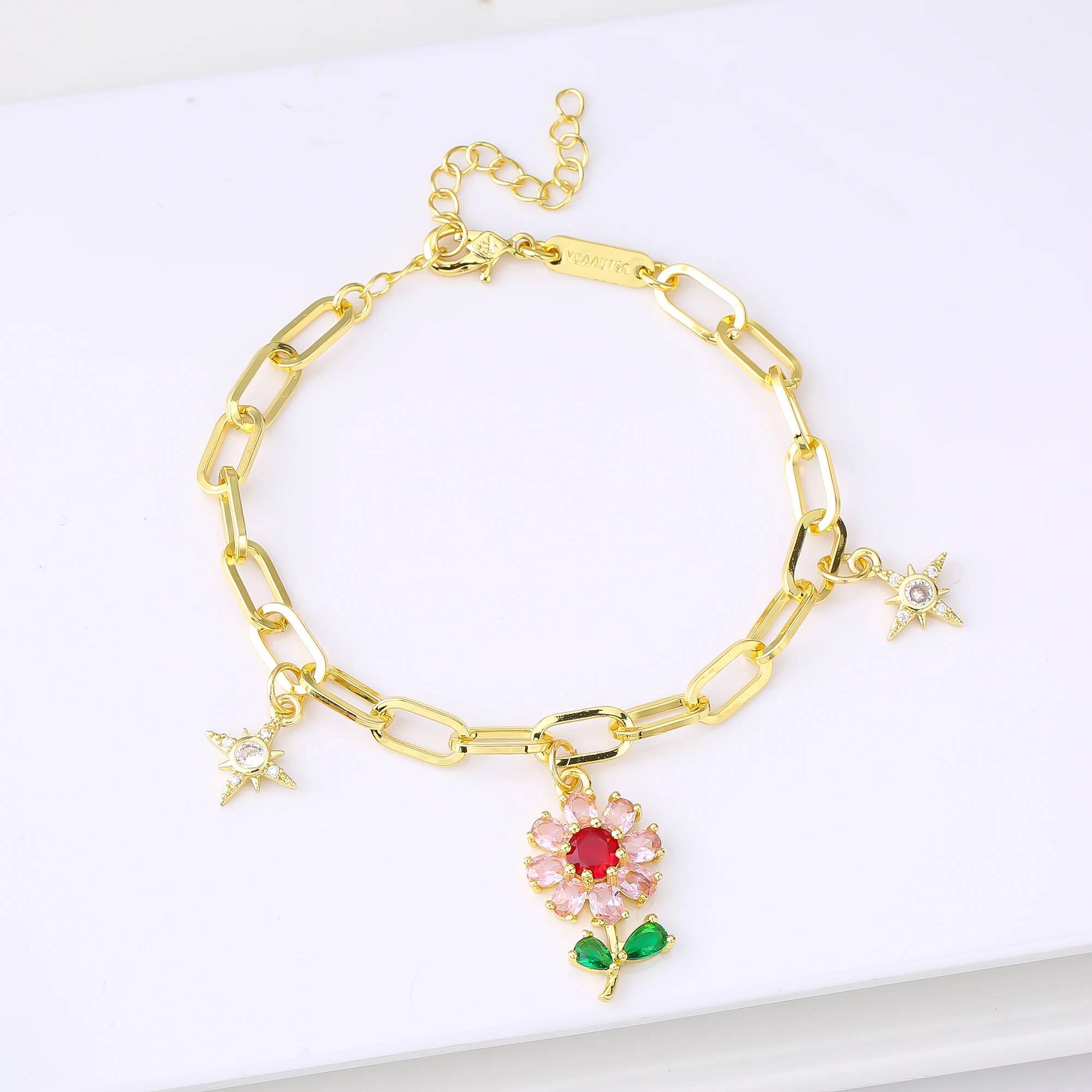 Full Crystal Suower Botanical Zirconia Star Adjustable Bracelet for Woman Party Good Luck Jewelry Girl Gift